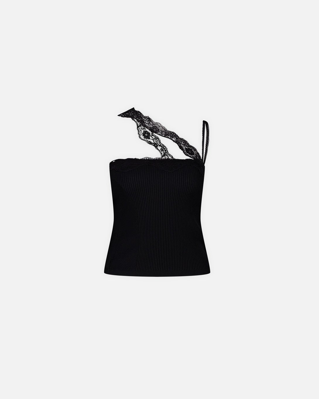 Knit Cami W/Asymmetrical Lace Strap Detail - Vaillant - Elevastor