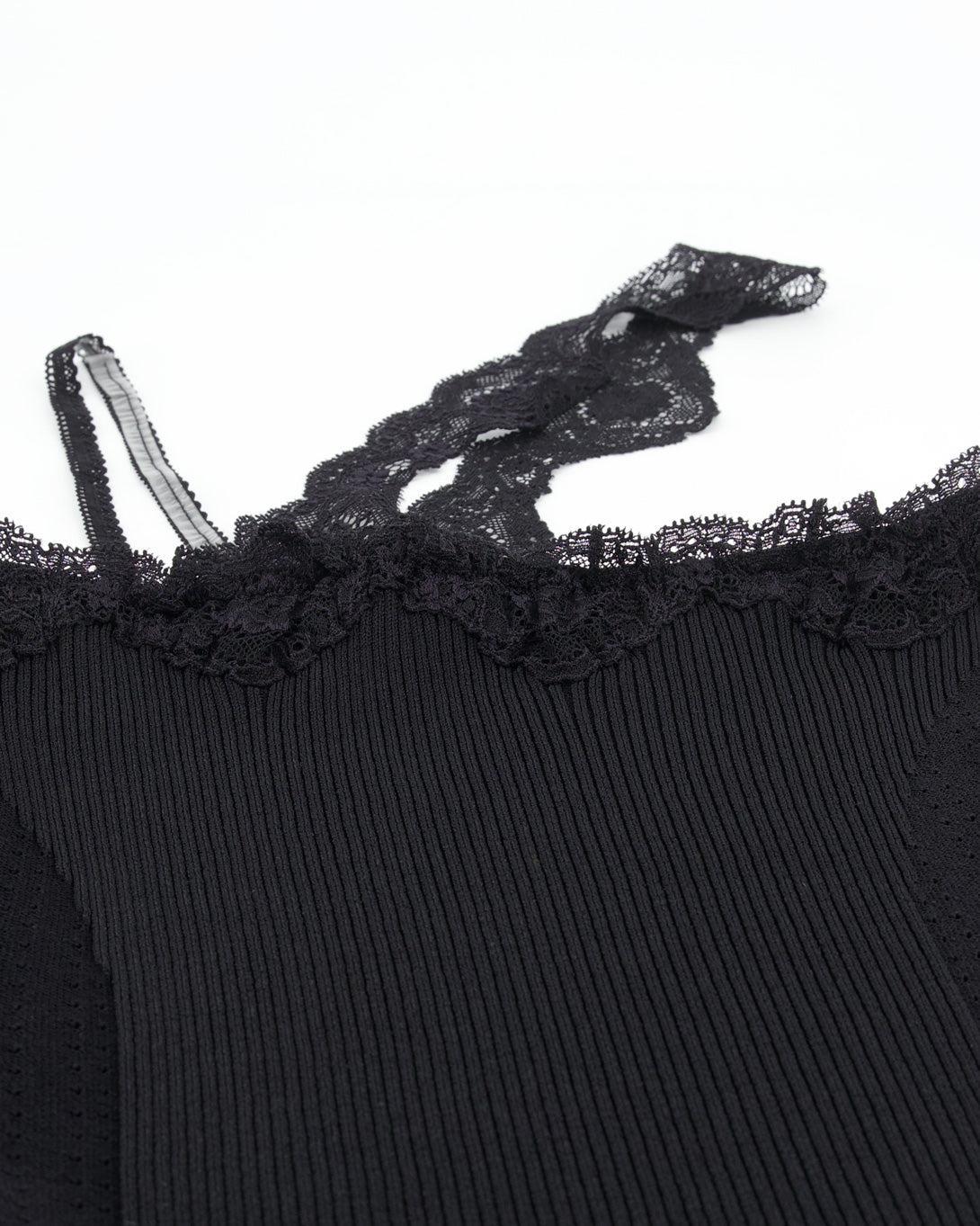 Knit Cami W/Asymmetrical Lace Strap Detail - Vaillant - Elevastor