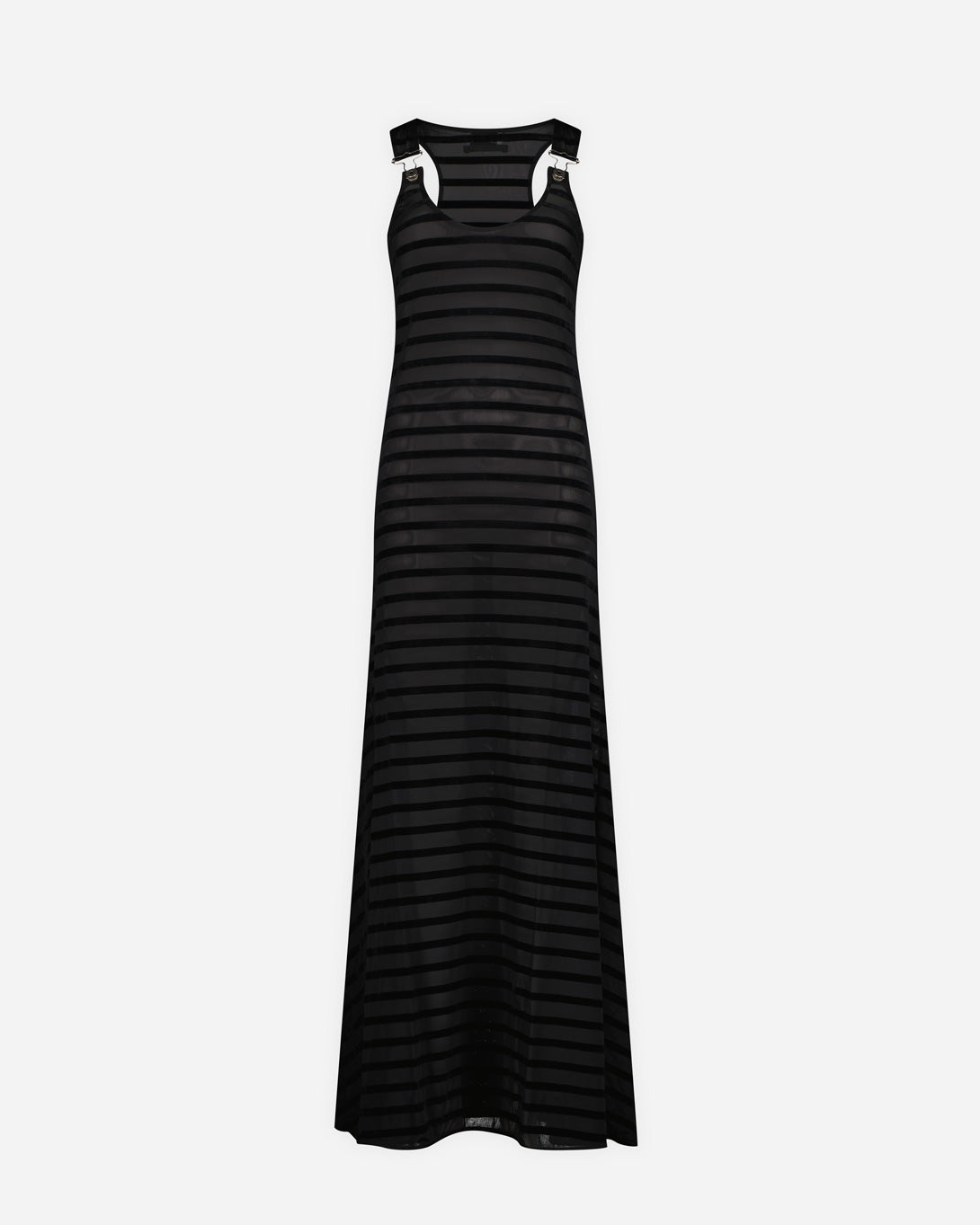 Mesh Tank Top Long Dress Flocked "Mariniere" With Salopette Detail - Jean Paul Gaultier - Elevastor