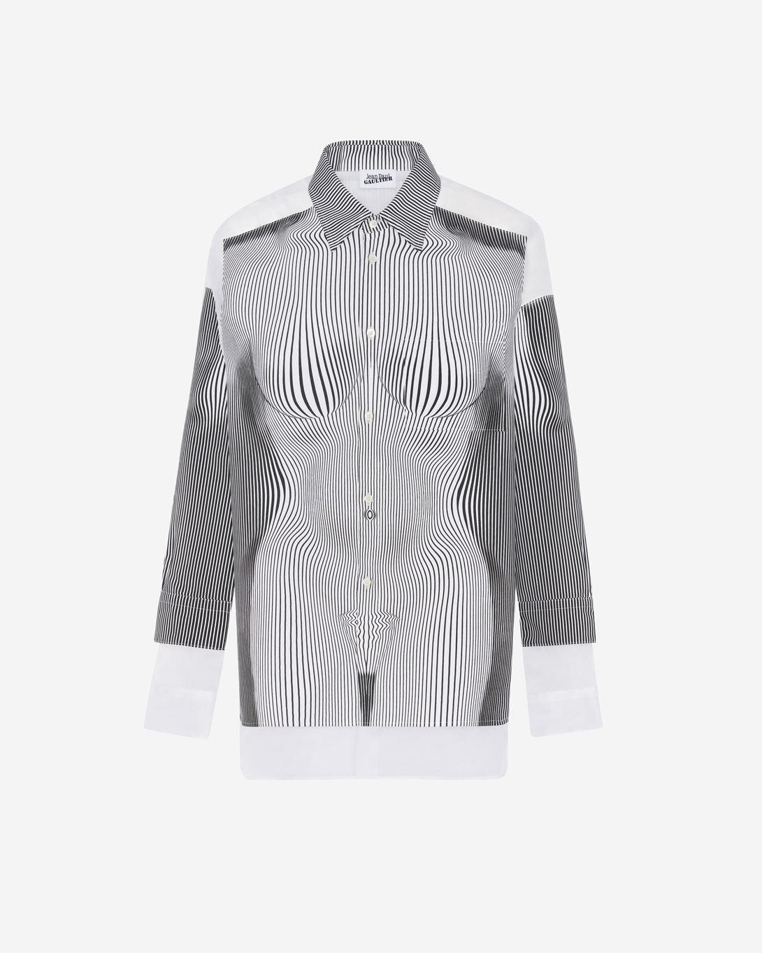 Petit Grand Light Nylon Shirt Printed "Pinstripes Body Morphing" - Jean Paul Gaultier - Elevastor