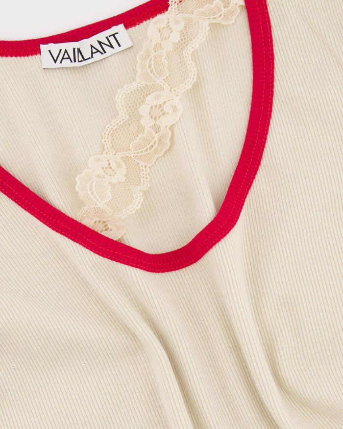 Ribbed Tank Top With Lace Trim Neckline - Vaillant - Elevastor