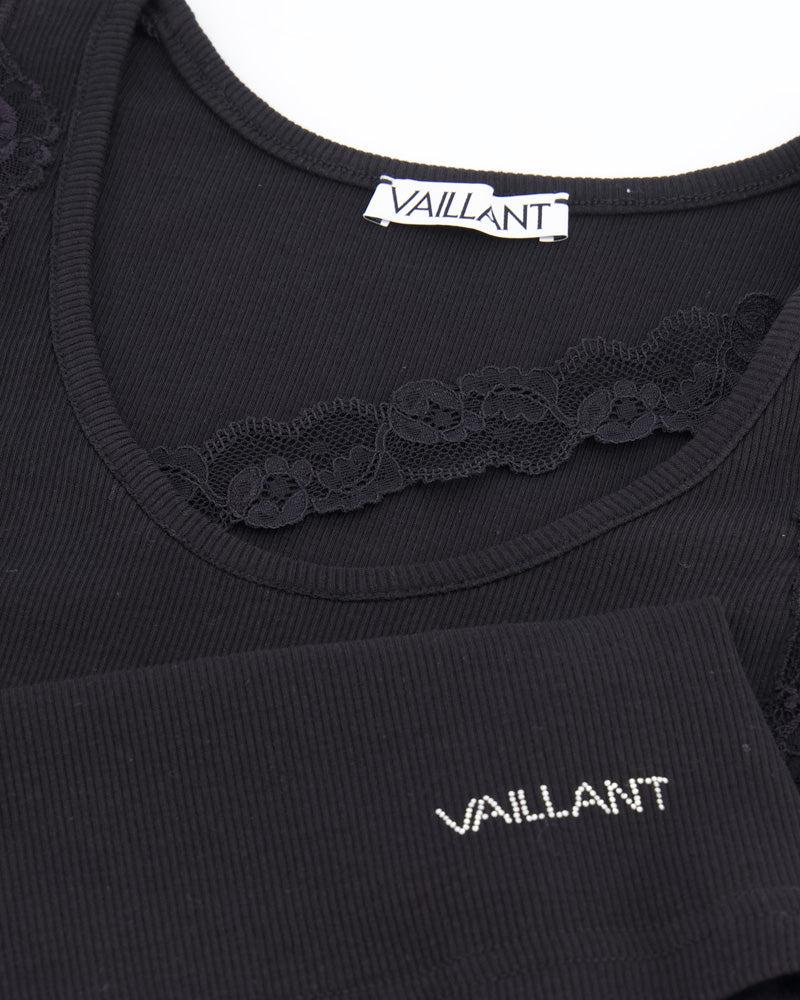 Ribbed Tank Top With Lace Trim Neckline - Vaillant - Elevastor