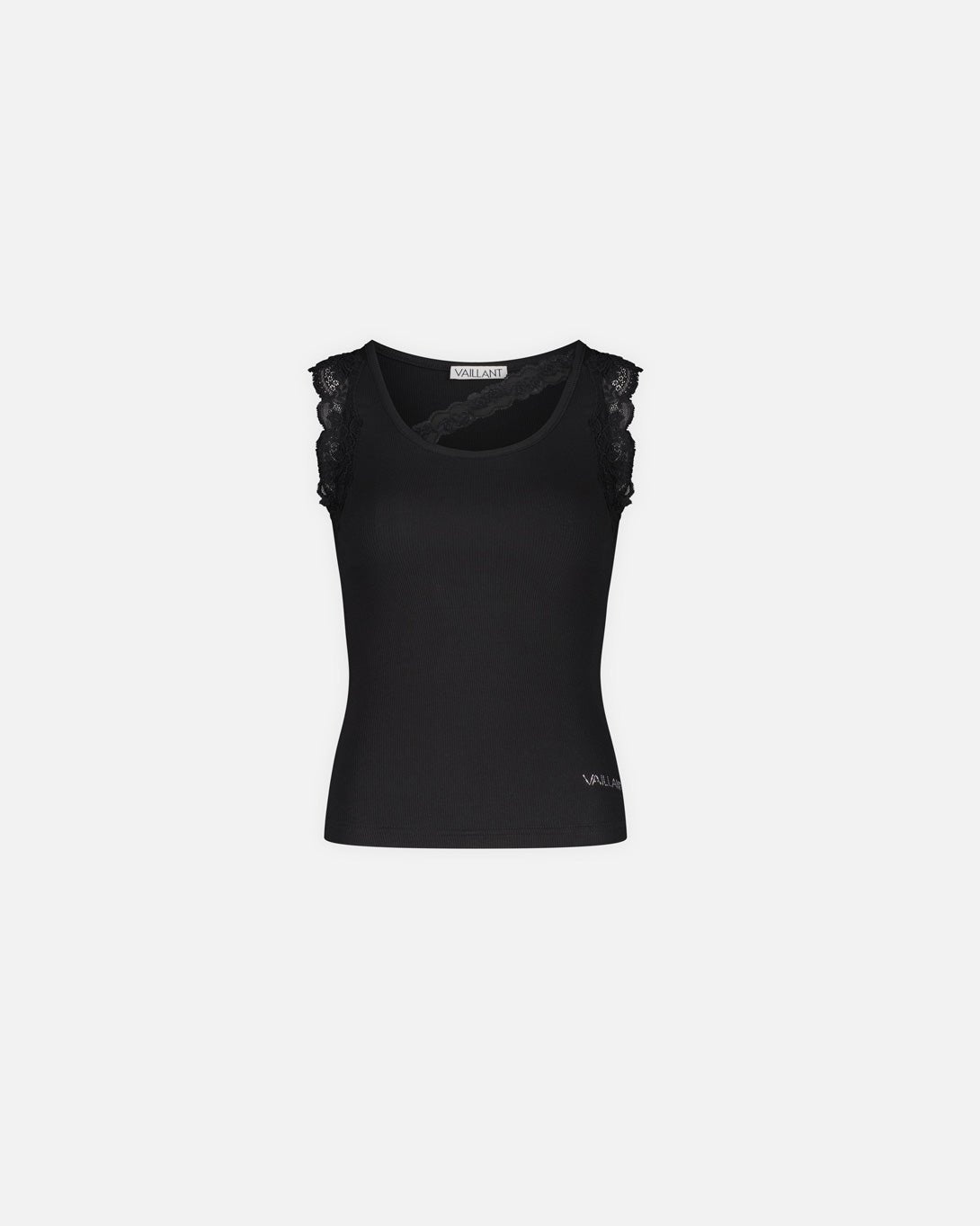 Ribbed Tank Top With Lace Trim Neckline - Vaillant - Elevastor