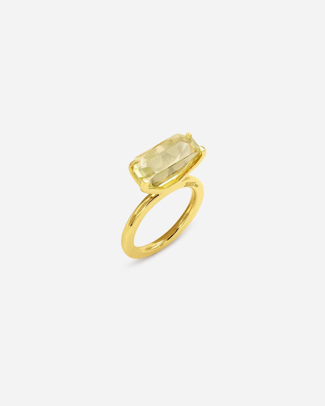 Lemon Quartz & Silver Vermeil Half Cut Emerald Ring - Jewelry - Suot - Elevastor