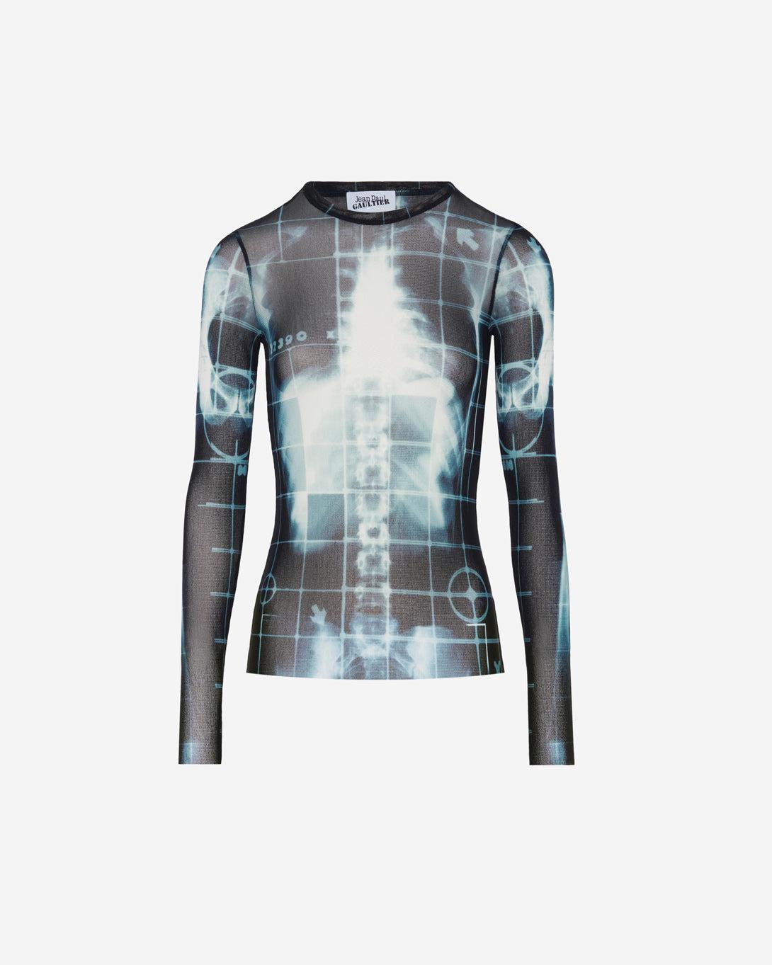 Mesh Crew Neck Long Sleeves Top Printed "Squeletor" - Tops - Jean Paul Gaultier - Elevastor