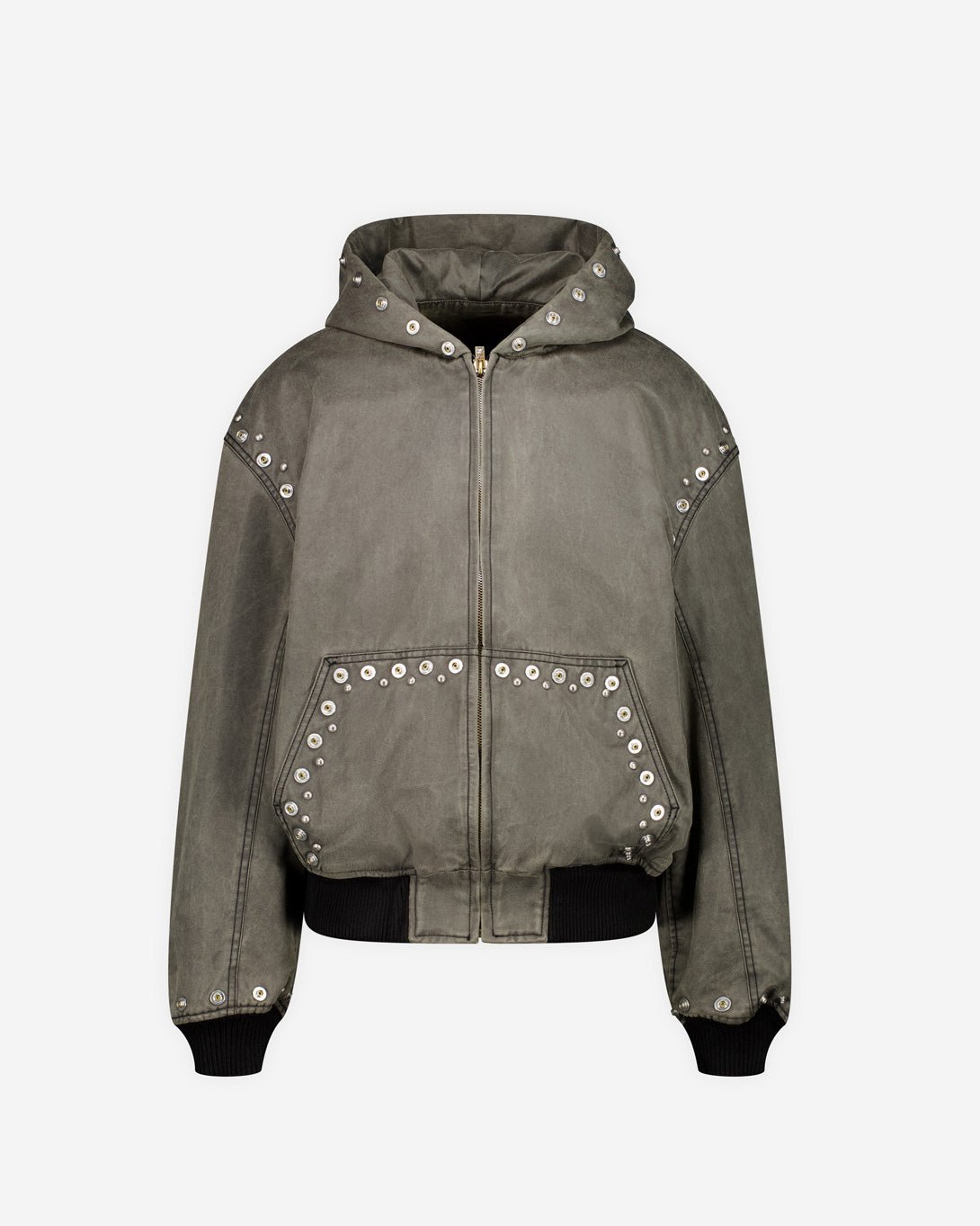 Black Mens Studded Hoodie Jacket - We11done - Elevastor