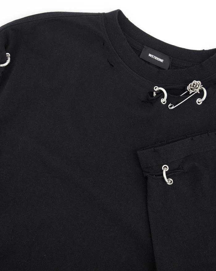 Black Piercing Detail Long Sleeved T-Shirt - We11done - Elevastor