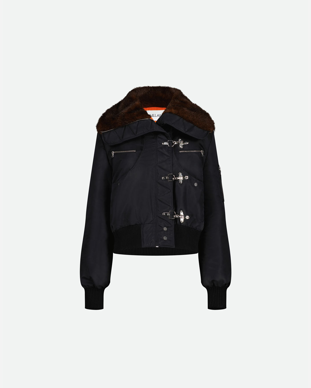 Bomber Jacket W/Carabiner Closure & Faux Fur Trim
