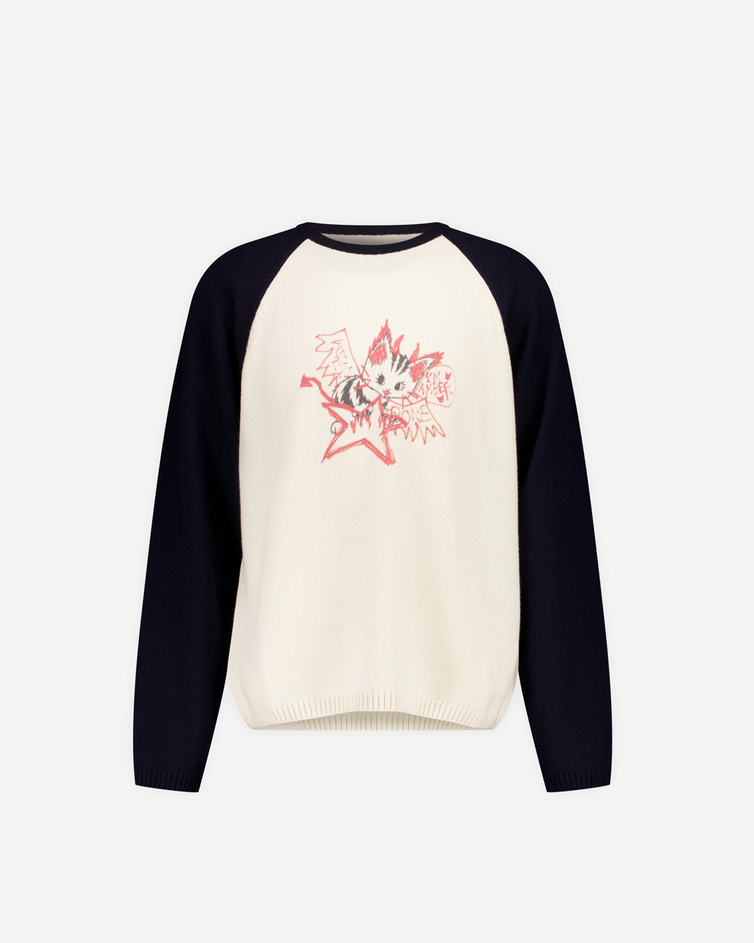 Ivory Printed Contrast Raglan Pullover