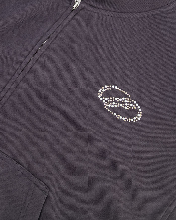 Shop - We11done Charcoal Rhinestone Balloon-Fit Zip-Up Hoodie
