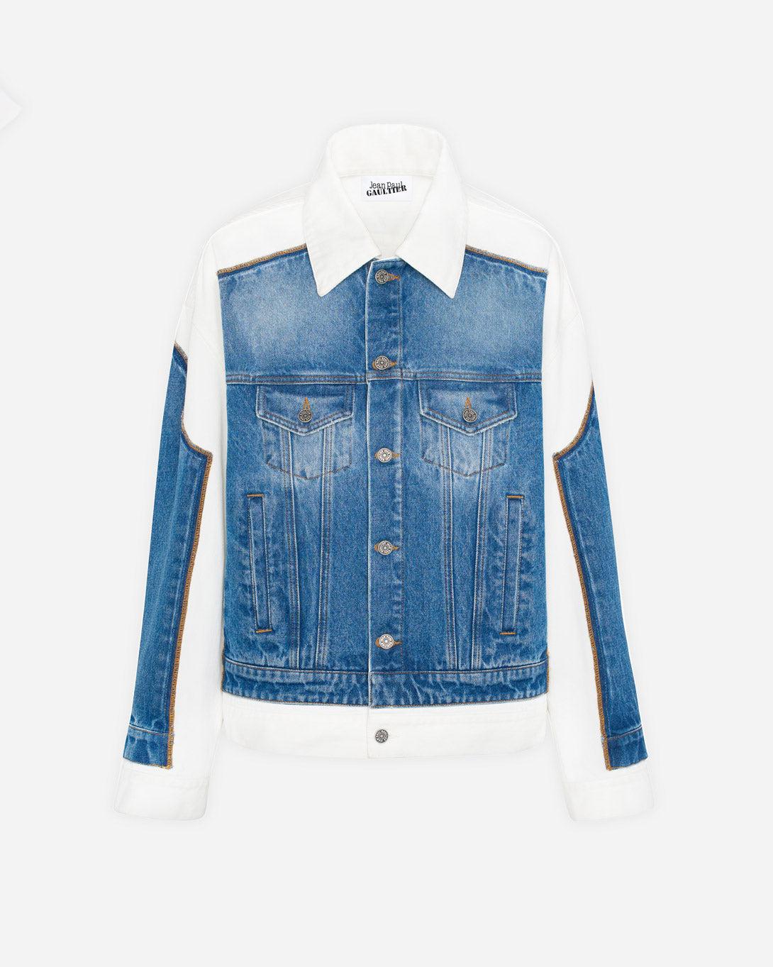 Denim Jacket With Contrasted Denim Details - Coats & Jackets - Jean Paul Gaultier - Elevastor