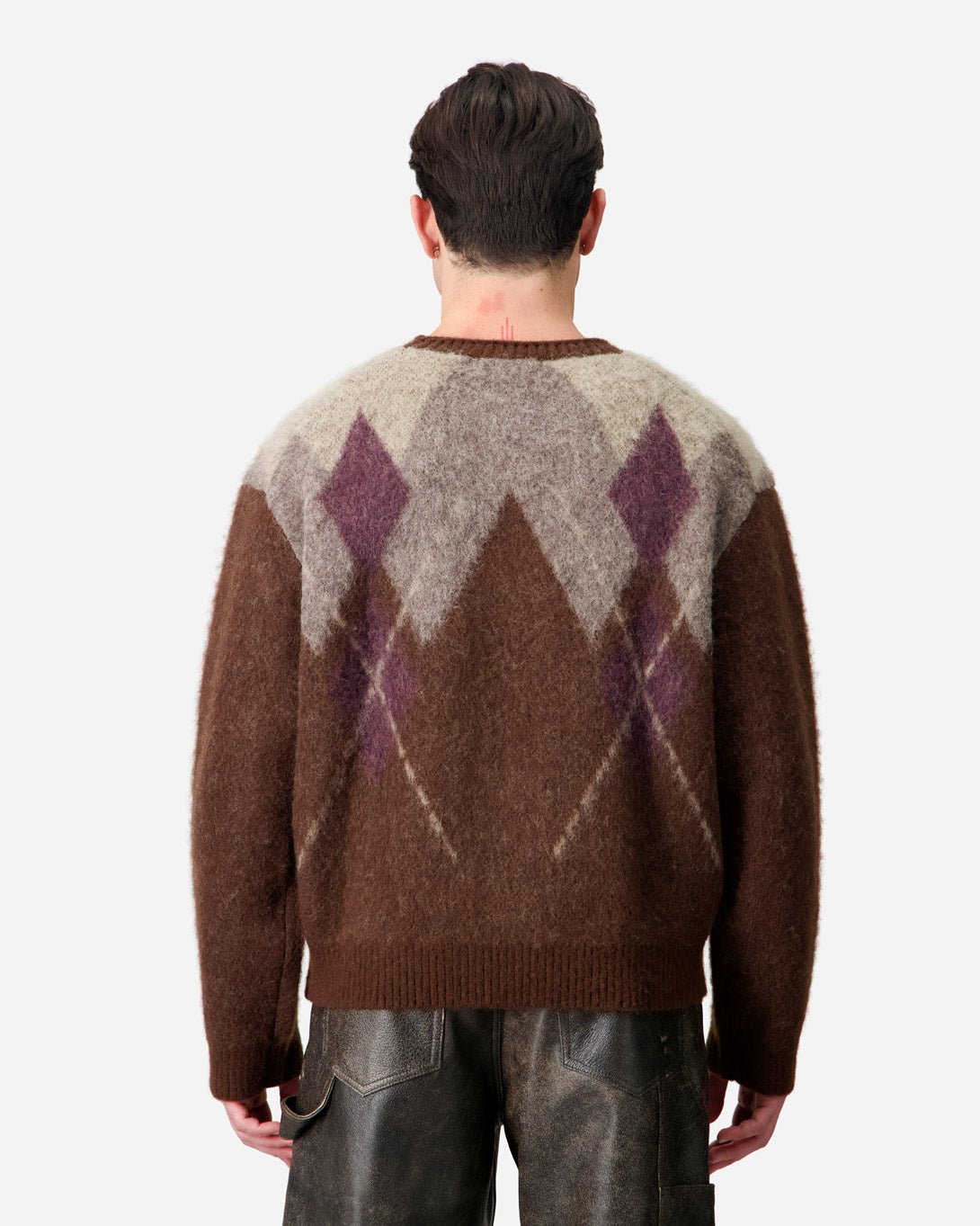 Hairy Mixed Argyle Crewneck Sweater - COOR - Elevastor