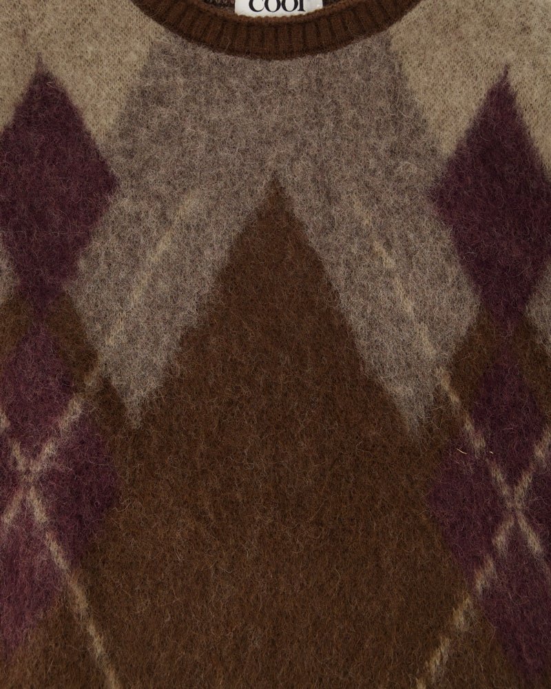 Hairy Mixed Argyle Crewneck Sweater - COOR - Elevastor