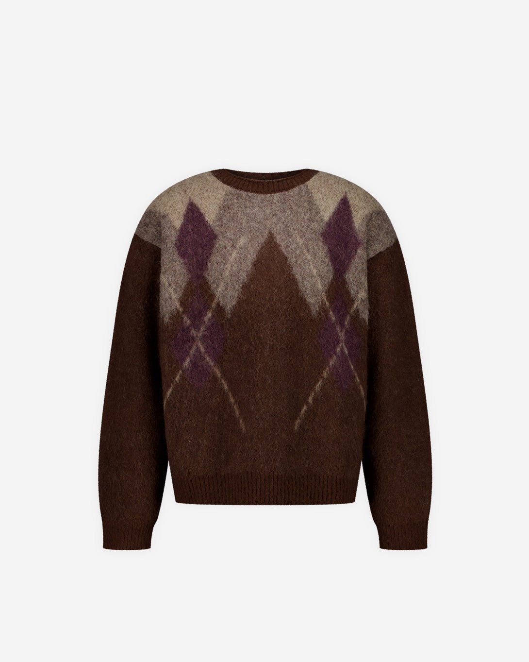 Hairy Mixed Argyle Crewneck Sweater - COOR - Elevastor