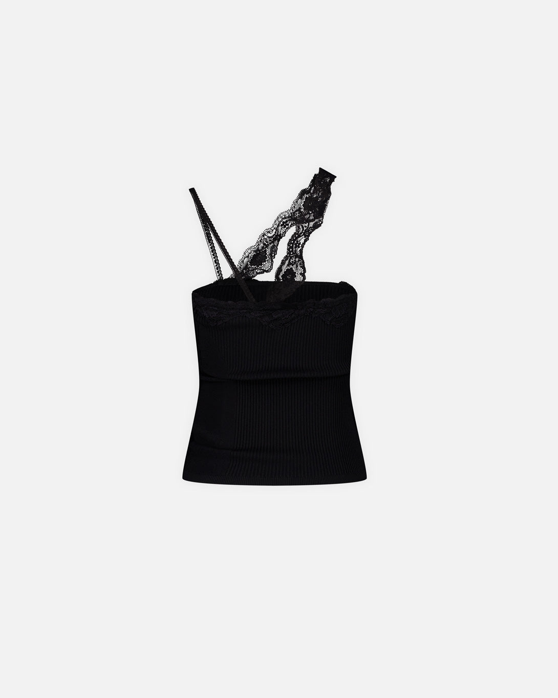 Knit Cami W/Asymmetrical Lace Strap Detail - Tops - Vaillant - Elevastor