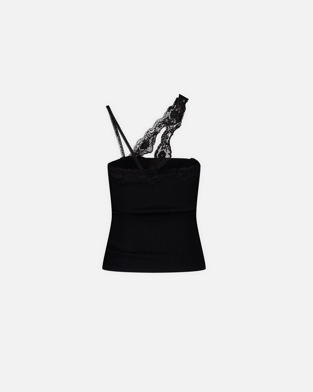 Knit Cami W/Asymmetrical Lace Strap Detail - Vaillant - Elevastor