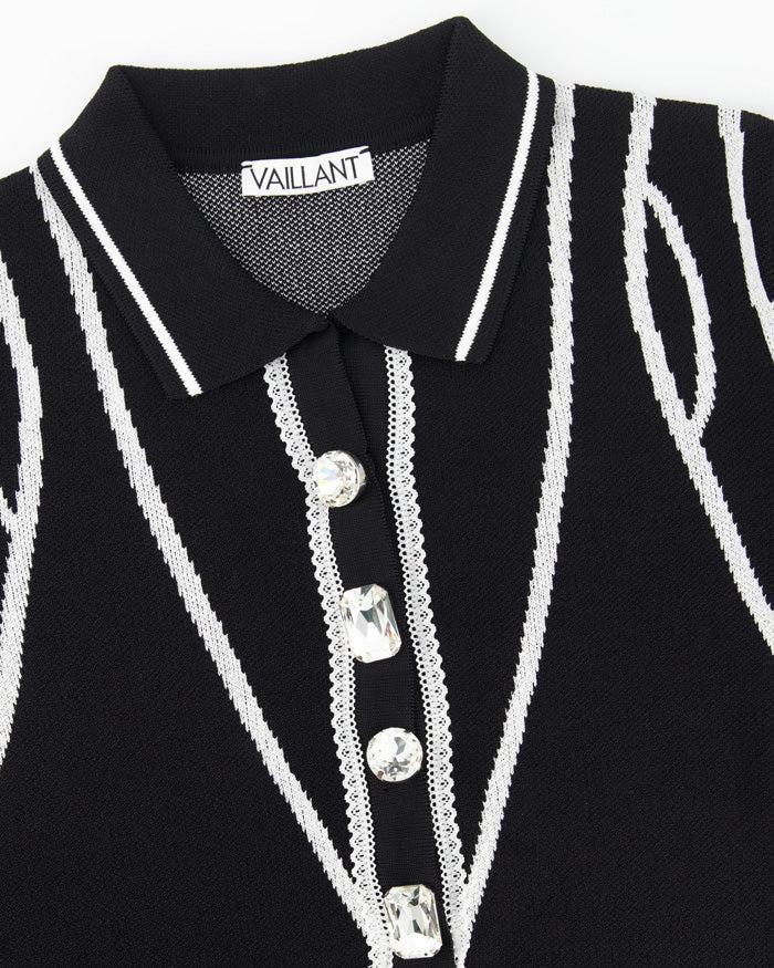 Knit Polo Top With Cont. Line Details - Tops - Vaillant - Elevastor