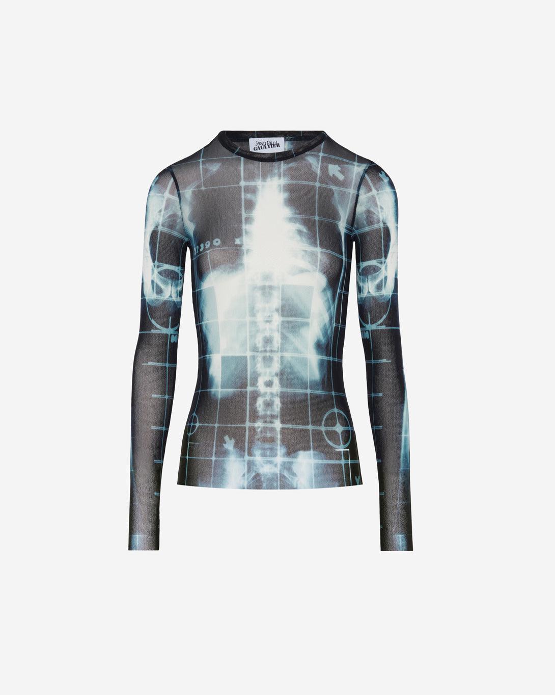 Mesh Crew Neck Long Sleeves Top Printed "Squeletor" - Jean Paul Gaultier - Elevastor