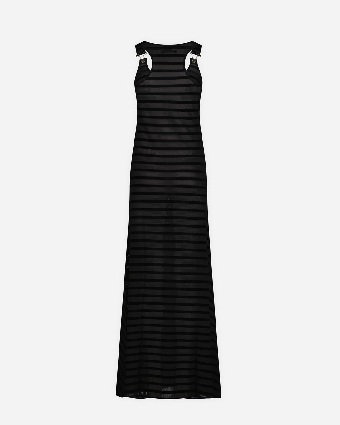 Mesh Tank Top Long Dress Flocked "Mariniere" With Salopette Detail - Jean Paul Gaultier - Elevastor