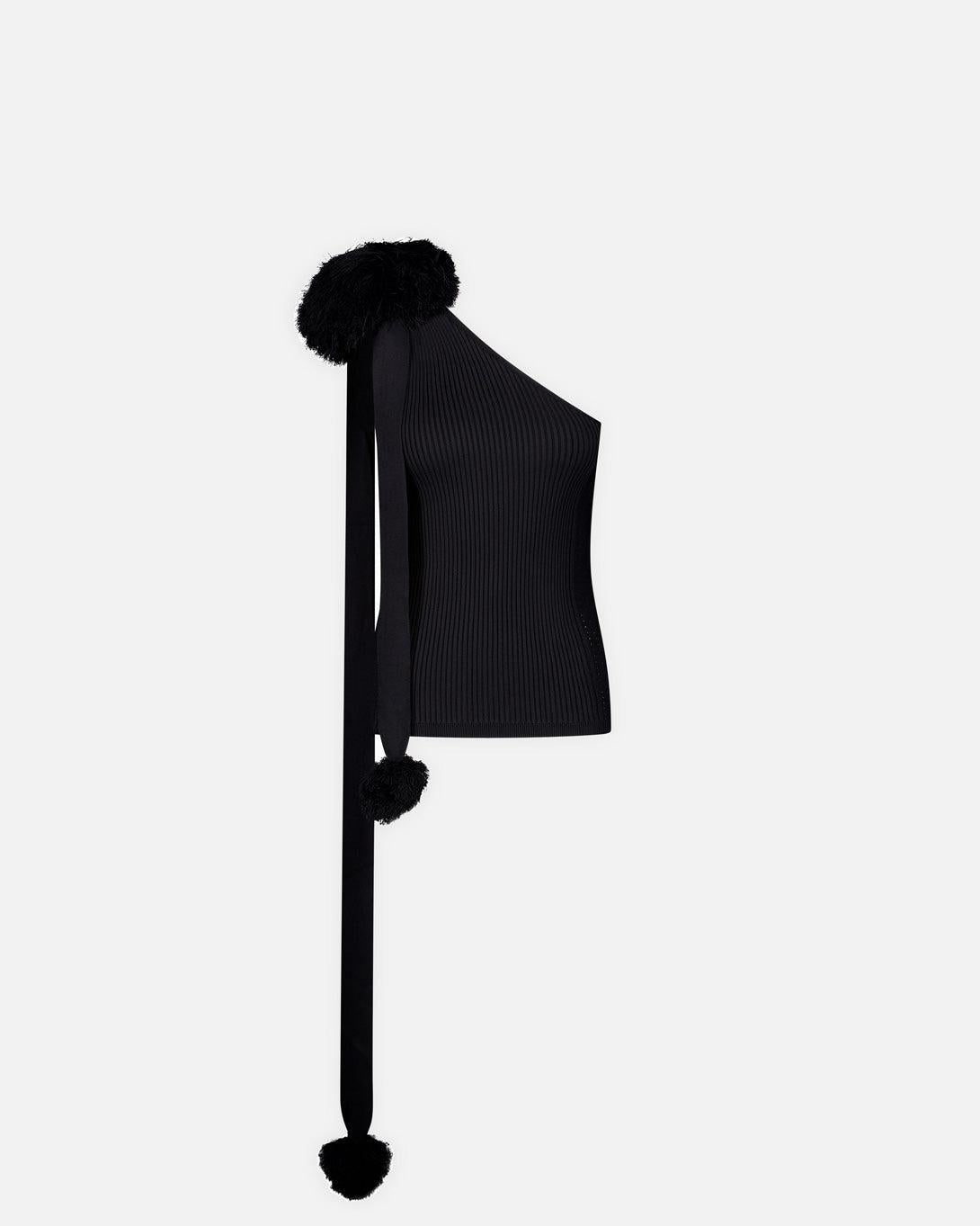 One Shoulder Pompom Scarf Top - Vaillant - Elevastor
