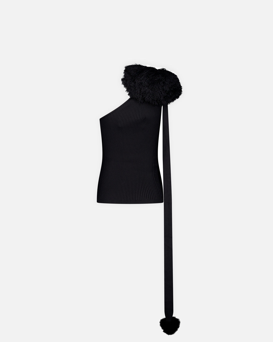 One Shoulder Pompom Scarf Top - Tops - Vaillant - Elevastor