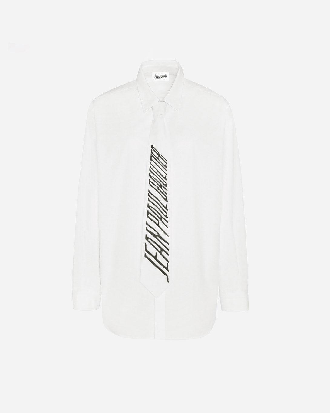 Cotton Popeline Shirt With Printed Tie - Tops - Jean Paul Gaultier - Elevastor