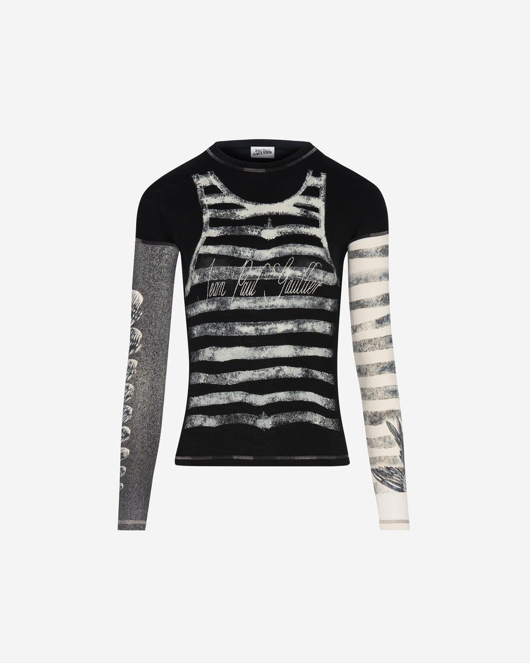 Thin Jersey Long Sleeves Top Printed "Tattoo" - Jean Paul Gaultier - Elevastor