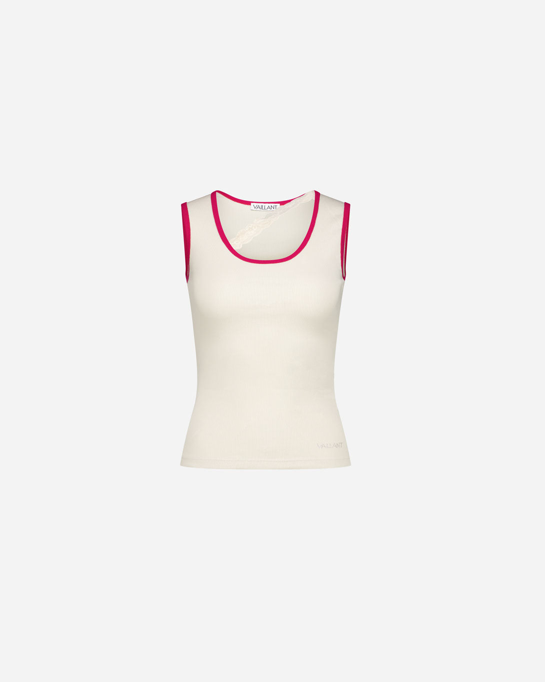 Ribbed Tank Top With Lace Trim Neckline